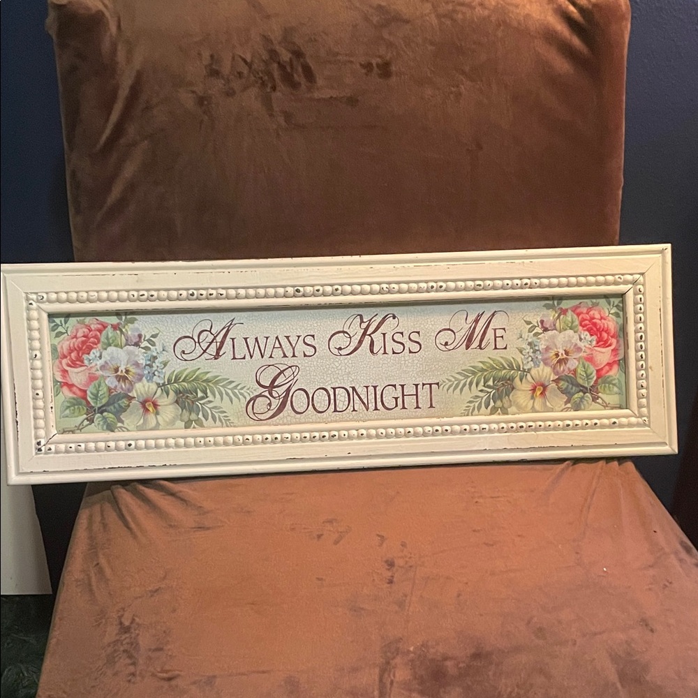 Hobby Lobby Always Kiss Me Goodnight Floral Wall Art - Cream, Red, Green